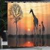 Ambesonne Africa Shower Curtain, Giraffes on Bushes by The Lake Surface Horizon in The Middle of Nowhere Image, Cloth Fabric Bathroom Decor Set with Hooks, 69" W x 70" L, Orange Black view 3
