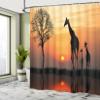 Ambesonne Africa Shower Curtain, Giraffes on Bushes by The Lake Surface Horizon in The Middle of Nowhere Image, Cloth Fabric Bathroom Decor Set with Hooks, 69" W x 70" L, Orange Black view 4