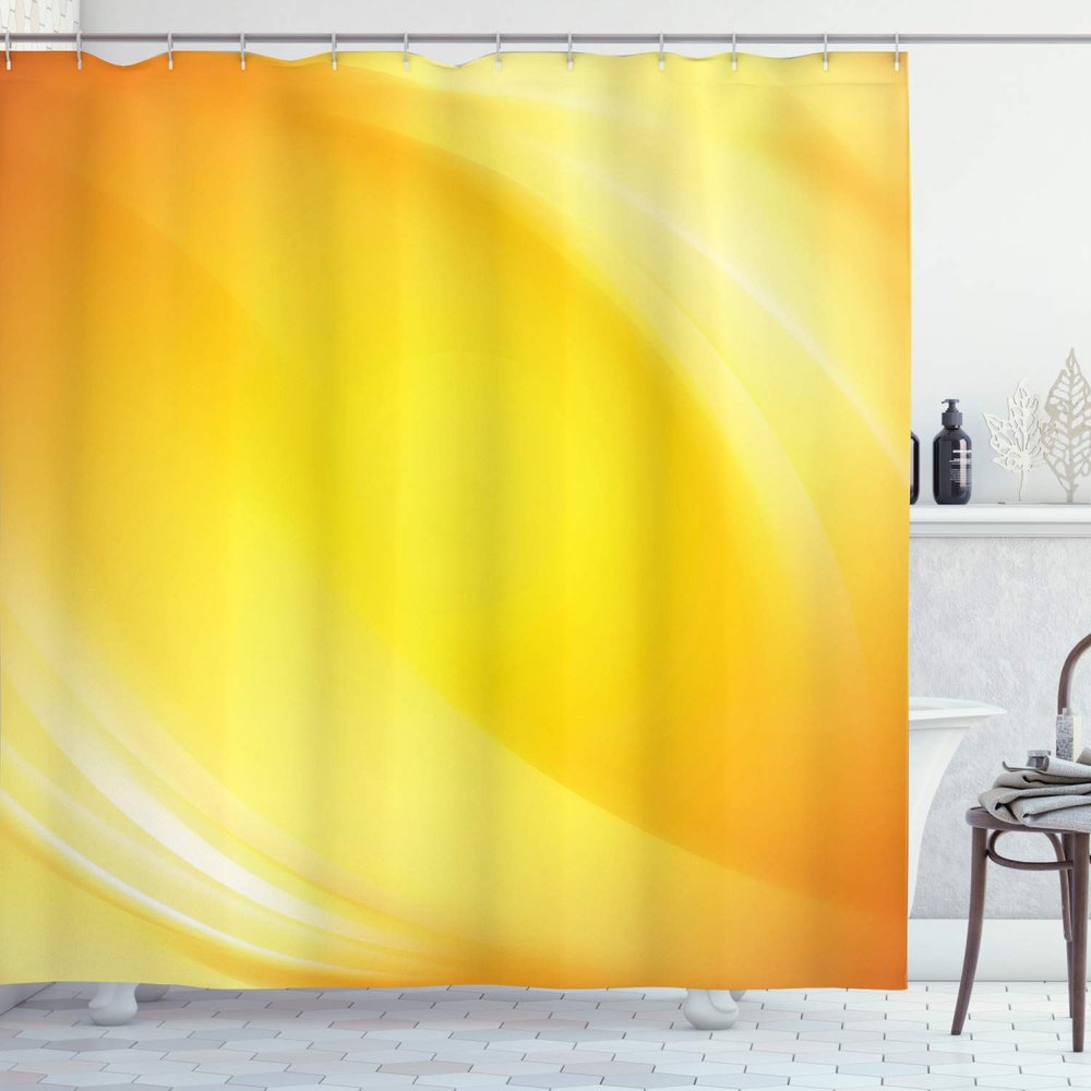 Ambesonne Yellow Shower Curtain, Radiate Lines Like Sand Ombre Elements White Digital Reflection, Cloth Fabric Bathroom Decor Set with Hooks, 69" W x 84" L, Yellow White