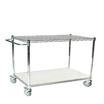 21" Deep x 72" Wide x 39" High 2 Tier Chrome Shelf Cart with 1 Wire Shelf & 1 Solid Shelf