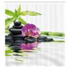 Ambesonne Floral Boho Shower Curtain, Closeup Photography of an Orchid Flower and Stones with Asian Tree Print, Cloth Fabric Bathroom Decor Set with Hooks, 69" W x 75" L, Purple and Black view 2