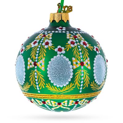 1908 Alexander Palace Royal Green Glass Ball Christmas Ornament 3.25 Inches