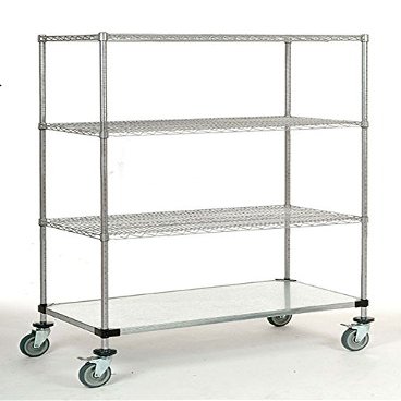 18" Deep x 72" Wide x 80" High 1200 lb Capacity Mobile Unit with 3 Wire Shelves and 1 Solid Shelf