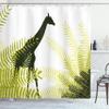 Ambesonne Africa Shower Curtain, Silhouette of Giraffe Ferns National Park Terrestrial Tall Animal Print, Cloth Fabric Bathroom Decor Set with Hooks, 69" W x 84" L, Pale Green Dark Green view 1