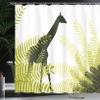 Ambesonne Africa Shower Curtain, Silhouette of Giraffe Ferns National Park Terrestrial Tall Animal Print, Cloth Fabric Bathroom Decor Set with Hooks, 69" W x 84" L, Pale Green Dark Green view 3