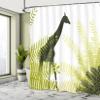 Ambesonne Africa Shower Curtain, Silhouette of Giraffe Ferns National Park Terrestrial Tall Animal Print, Cloth Fabric Bathroom Decor Set with Hooks, 69" W x 84" L, Pale Green Dark Green view 4