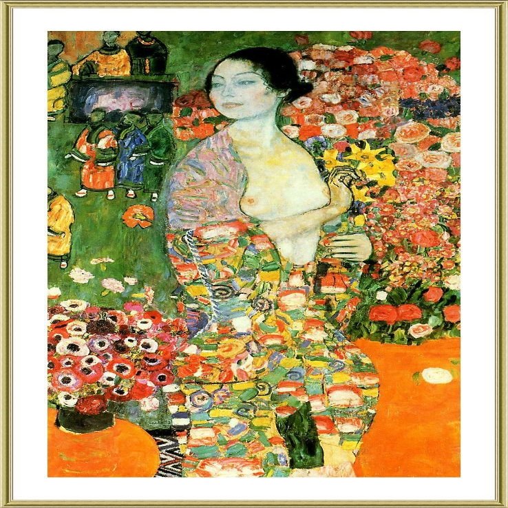 Alonline Art - The Dancer by Gustav Klimt | Gold Framed Picture Printed on 100% Cotton Canvas, Attached to The Foam Board | Ready to Hang Frame | 16"x25" | Wall Art Home Decor for Kitchen Artwork HD