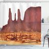 Ambesonne Canyon Shower Curtain, Scenic Monument Valley on Western Desert Odd Formation of Rock and Cliff Print, Cloth Fabric Bathroom Decor Set with Hooks, 69" W x 84" L, Tan view 1