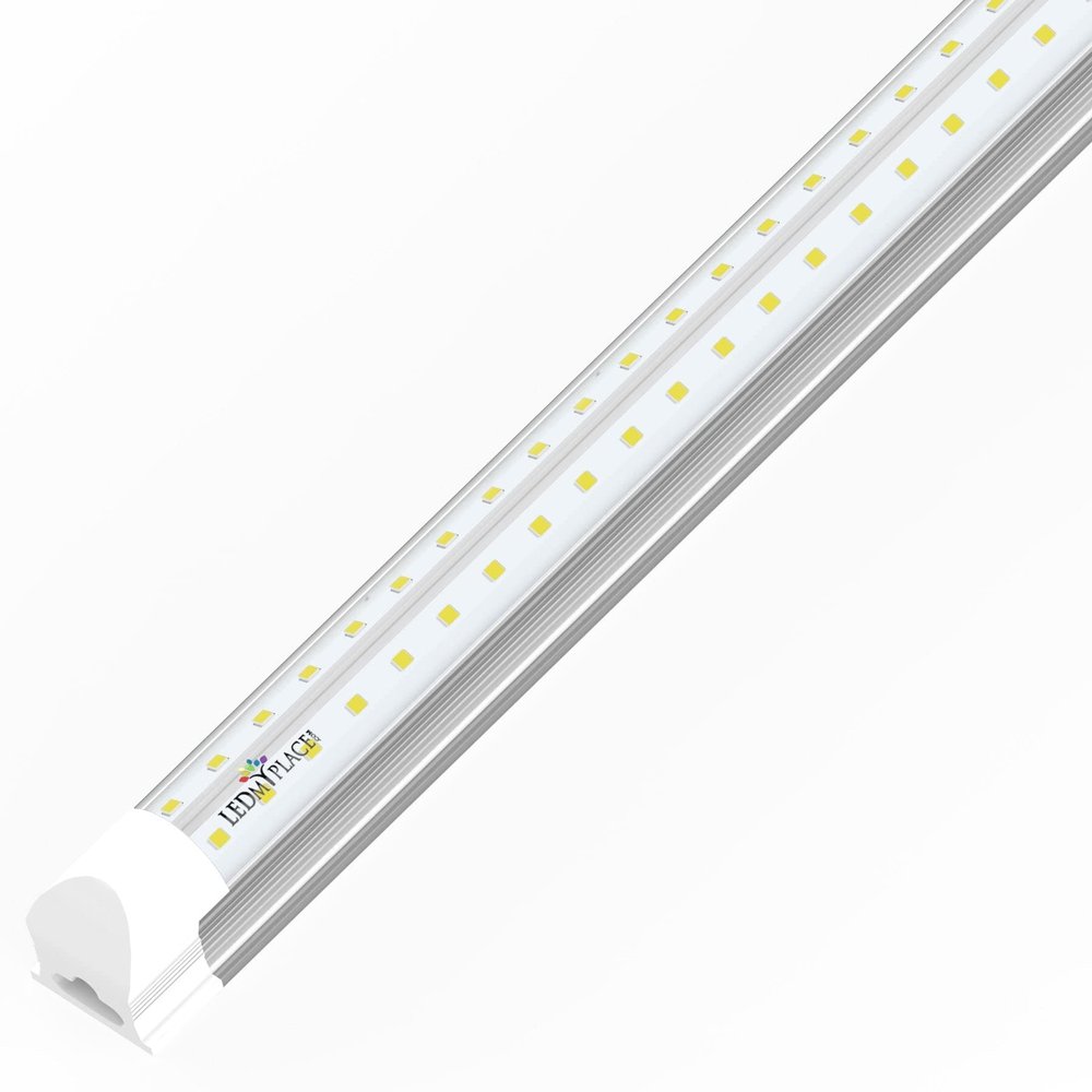 LEDMyplace V-Shape Integrated LED Tube Light - Linkable 30W T8 4ft Shop Lights, 6500K Daylight, 3900 Lumens LED Fixture with Clear Lens, Wide Beam Angle for Garage, Workshop, Basement, & Warehouse