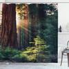 Ambesonne National Parks Shower Curtain, Morning Sunlight in Wilderness Yosemite Sierra Nevada United States Nature, Cloth Fabric Bathroom Decor Set with Hooks, 69" W x 75" L, Green Dark Brown view 1