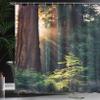 Ambesonne National Parks Shower Curtain, Morning Sunlight in Wilderness Yosemite Sierra Nevada United States Nature, Cloth Fabric Bathroom Decor Set with Hooks, 69" W x 75" L, Green Dark Brown view 3