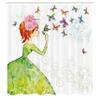 Ambesonne Butterfly Shower Curtain, Floral Lady in Green Dress Leaf Ornaments Flower Pastel Winged Bug, Cloth Fabric Bathroom Decor Set with Hooks, 69" W x 84" L, Pink Orange Green view 2