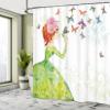 Ambesonne Butterfly Shower Curtain, Floral Lady in Green Dress Leaf Ornaments Flower Pastel Winged Bug, Cloth Fabric Bathroom Decor Set with Hooks, 69" W x 84" L, Pink Orange Green view 4