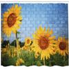 Ambesonne Brick Wall Shower Curtain, Sunflower Drawing on Wall Peaceful Habitat Meadow Valley in Rural Village, Cloth Fabric Bathroom Decor Set with Hooks, 69" W x 84" L, Yellow Green view 2