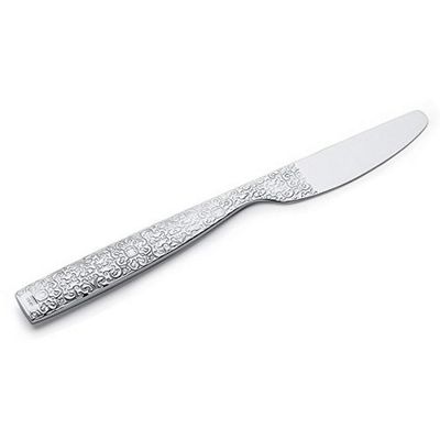Alessi Dessert Knife in 18/10 Steel Aisi 420 Mirror Polished with Relief Decoration, Silver, 3 x 22 x 5.5 cm, Set of 6