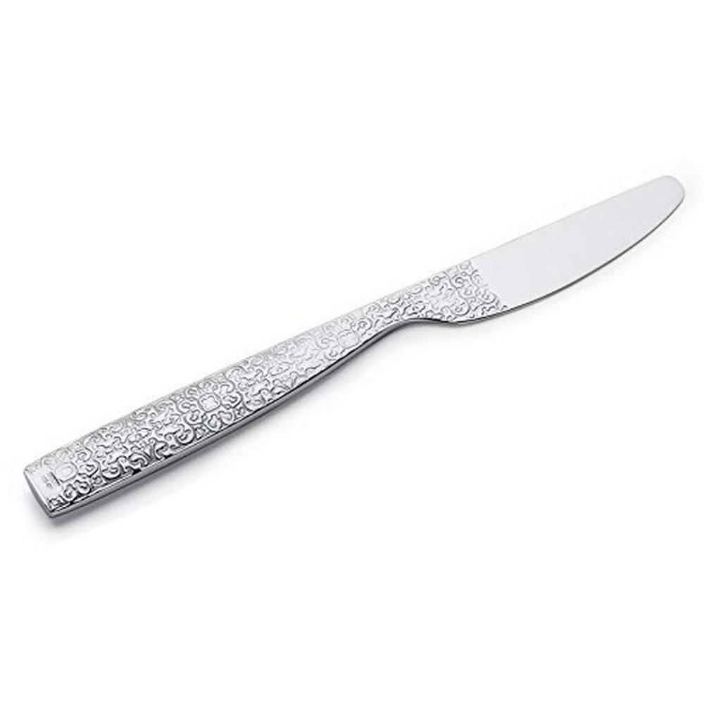 Alessi Dessert Knife in 18/10 Steel Aisi 420 Mirror Polished with Relief Decoration, Silver, 3 x 22 x 5.5 cm, Set of 6