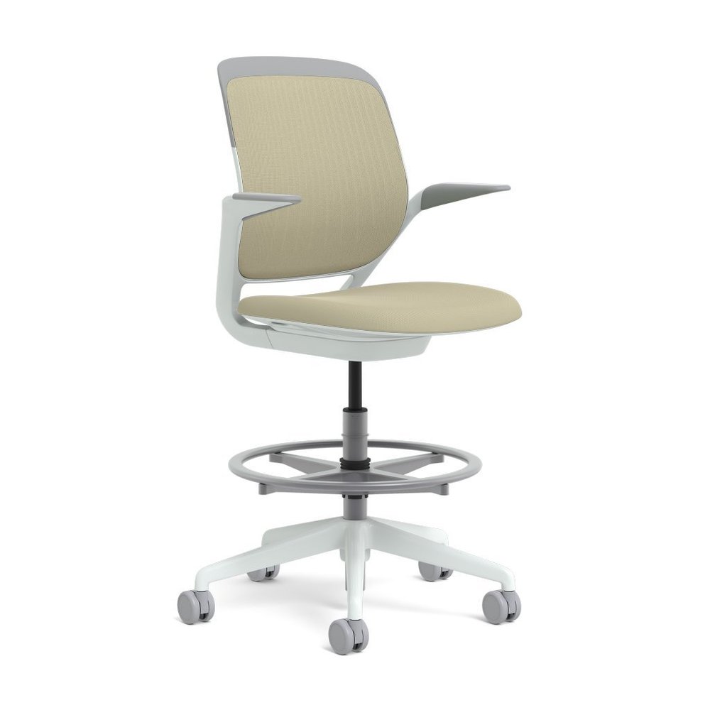 Steelcase White Base with Hard Floor Casters Cobi Stool, Malt