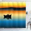 Ambesonne Fishing Shower Curtain, Buddies on Tranquil Still Lake at Epic Sunset Fishing Male Friends Bond Friendship, Cloth Fabric Bathroom Decor Set with Hooks, 69" W x 75" L, Orange Blue view 1