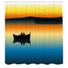 Ambesonne Fishing Shower Curtain, Buddies on Tranquil Still Lake at Epic Sunset Fishing Male Friends Bond Friendship, Cloth Fabric Bathroom Decor Set with Hooks, 69" W x 75" L, Orange Blue view 2