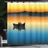Ambesonne Fishing Shower Curtain, Buddies on Tranquil Still Lake at Epic Sunset Fishing Male Friends Bond Friendship, Cloth Fabric Bathroom Decor Set with Hooks, 69" W x 75" L, Orange Blue view 3
