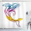 Ambesonne Sea Animals Shower Curtain, Dolphin with Ornamentals Abstract Art Aquatic Animal Illustration Image, Cloth Fabric Bathroom Decor Set with Hooks, 69" W x 70" L, White view 1
