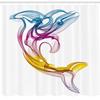 Ambesonne Sea Animals Shower Curtain, Dolphin with Ornamentals Abstract Art Aquatic Animal Illustration Image, Cloth Fabric Bathroom Decor Set with Hooks, 69" W x 70" L, White view 2