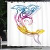 Ambesonne Sea Animals Shower Curtain, Dolphin with Ornamentals Abstract Art Aquatic Animal Illustration Image, Cloth Fabric Bathroom Decor Set with Hooks, 69" W x 70" L, White view 3
