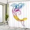 Ambesonne Sea Animals Shower Curtain, Dolphin with Ornamentals Abstract Art Aquatic Animal Illustration Image, Cloth Fabric Bathroom Decor Set with Hooks, 69" W x 70" L, White view 4