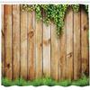 Ambesonne Rustic Shower Curtain, Fresh Spring Season Grass and Leaf Plant Over Old Wood Fence Garden Field Photo, Cloth Fabric Bathroom Decor Set with Hooks, 75" Long, Green Brown view 2