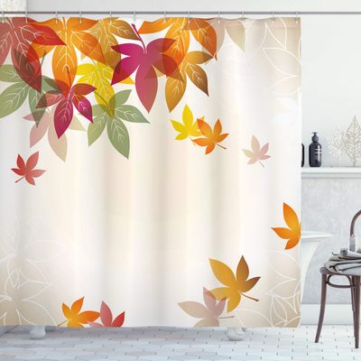 Ambesonne Fall Shower Curtain, Silhouettes of Maple Tree Leaves in Pastel Colors Classical Shady Nature Graphic Image, Cloth Fabric Bathroom Decor Set with Hooks, 69" W x 75" L, Off White Multicolor