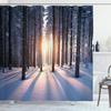 Ambesonne Winter Shower Curtain, Appearance of Sunset in Woodlands with Freezing Idyllic Nature Scenery, Cloth Fabric Bathroom Decor Set with Hooks, 69" W x 70" L, Brown White view 1