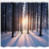 Ambesonne Winter Shower Curtain, Appearance of Sunset in Woodlands with Freezing Idyllic Nature Scenery, Cloth Fabric Bathroom Decor Set with Hooks, 69" W x 70" L, Brown White view 2