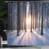 Ambesonne Winter Shower Curtain, Appearance of Sunset in Woodlands with Freezing Idyllic Nature Scenery, Cloth Fabric Bathroom Decor Set with Hooks, 69" W x 70" L, Brown White view 3