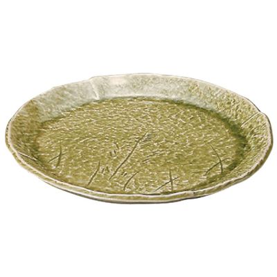 Yamasita Craft 18310-158 Ash Glaze, Hand Carved Reed 9.0 Round Plate, 11.1 x 11.1 x 1.0 inches (28.2 x 28.2 x 2.5 cm)