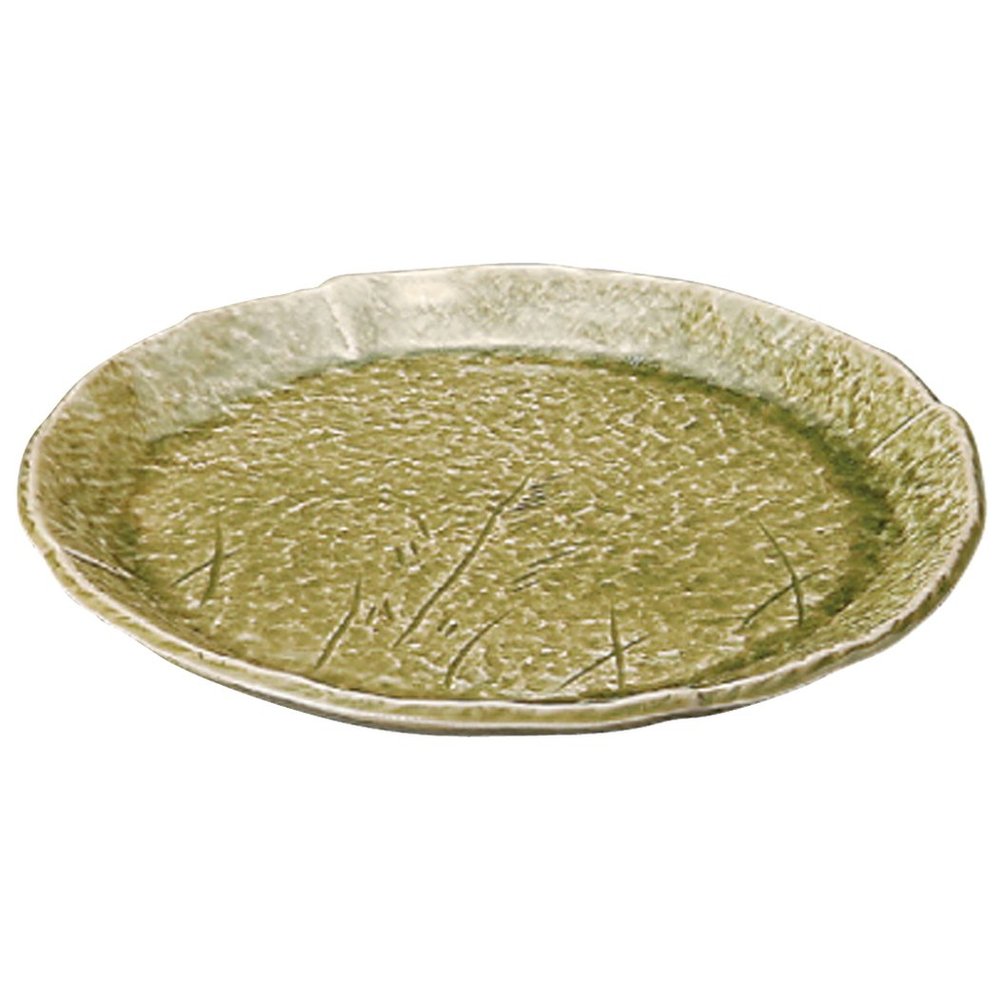 Yamasita Craft 18310-158 Ash Glaze, Hand Carved Reed 9.0 Round Plate, 11.1 x 11.1 x 1.0 inches (28.2 x 28.2 x 2.5 cm)
