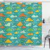 Ambesonne Abstract Shower Curtain, Funk Art Figurative Sloppy Fluffy Rain Clouds on Sky Gloomy Weather Humor Print, Cloth Fabric Bathroom Decor Set with Hooks, 69" W x 84" L, Sea Blue Apricot Mustard view 1