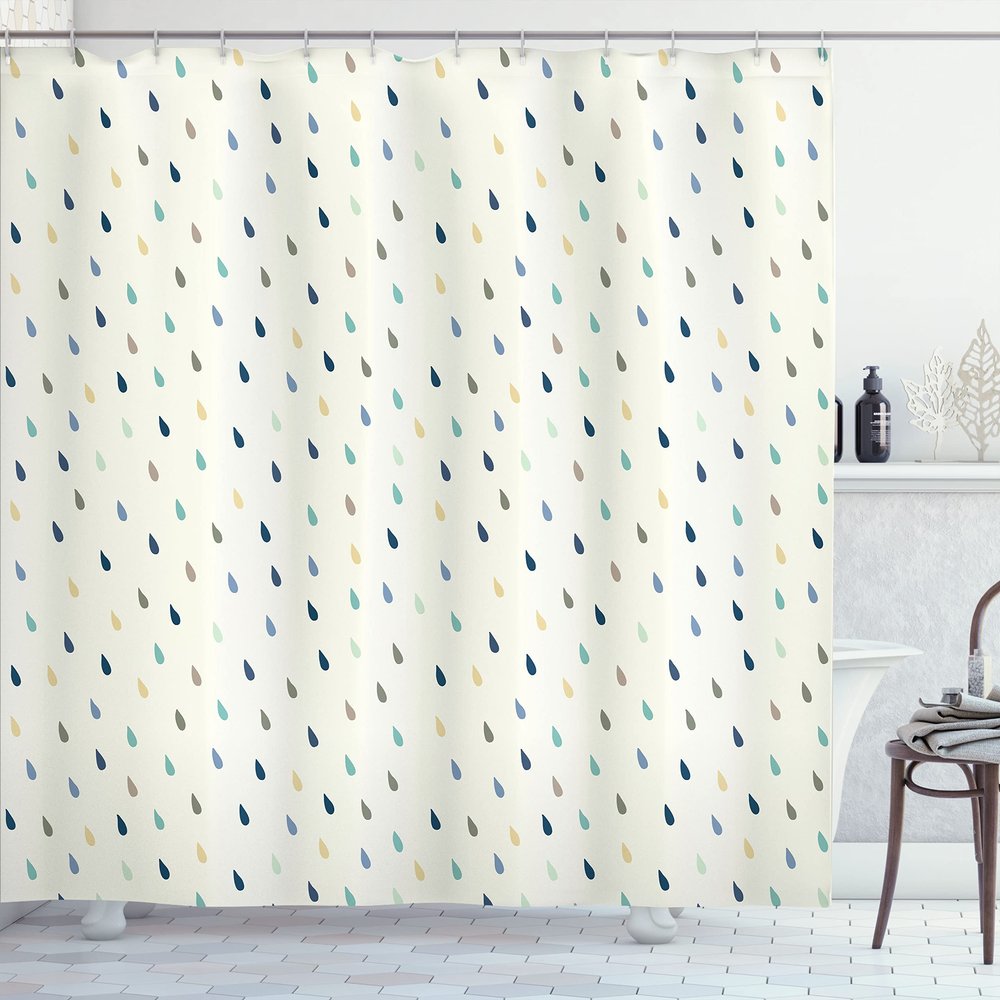 Ambesonne Abstract Shower Curtain, Saturated Spherical Teardrop Shaped Rain Water Drops Particles Design Fusion Image, Cloth Fabric Bathroom Decor Set with Hooks, 69" W x 84" L, Eggshell Multicolor