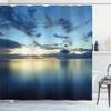 Ambesonne Blue Shower Curtain, Romantic Scenery Photoart of Dusk Sunset Over The Calm Tropic Picture for Coastal Ocean, Cloth Fabric Bathroom Decor Set with Hooks, 69" W x 84" L, Blue Orange view 1
