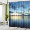 Ambesonne Blue Shower Curtain, Romantic Scenery Photoart of Dusk Sunset Over The Calm Tropic Picture for Coastal Ocean, Cloth Fabric Bathroom Decor Set with Hooks, 69" W x 84" L, Blue Orange view 4