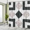 Ambesonne Marble Print Shower Curtain, Nostalgic Stone Mosaic Regular Design Alluring Elements Art, Cloth Fabric Bathroom Decor Set with Hooks, 69" W x 70" L, Black Beige view 4