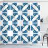 Ambesonne Blue and White Shower Curtain, Portuguese Pavement Design Azulejo Mosaic with Diagonal Square and Shapes, Cloth Fabric Bathroom Decor Set with Hooks, 69" W x 84" L, Blue White view 1