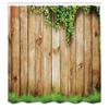 Ambesonne Rustic Shower Curtain, Fresh Spring Season Grass and Leaf Plant Over Old Wood Fence Garden Field Photo, Cloth Fabric Bathroom Decor Set with Hooks, 84" Extra Long, Green Brown view 2