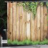 Ambesonne Rustic Shower Curtain, Fresh Spring Season Grass and Leaf Plant Over Old Wood Fence Garden Field Photo, Cloth Fabric Bathroom Decor Set with Hooks, 84" Extra Long, Green Brown view 3