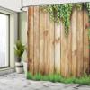 Ambesonne Rustic Shower Curtain, Fresh Spring Season Grass and Leaf Plant Over Old Wood Fence Garden Field Photo, Cloth Fabric Bathroom Decor Set with Hooks, 84" Extra Long, Green Brown view 4