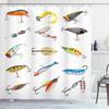 Ambesonne Fishing Shower Curtain, Several Fish Hook Equipment Objects Trolling Angling Netting Gathering Activity, Cloth Fabric Bathroom Decor Set with Hooks, 69" W x 84" L, Multicolor White view 1