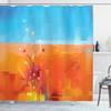 Ambesonne Flower Shower Curtain, Abstract Meadows Under Blue Sky Nature Themed Art Beauty Floral Illustration, Cloth Fabric Bathroom Decor Set with Hooks, 69" W x 84" L, Orange Purple view 1