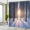 Ambesonne Winter Shower Curtain, Appearance of Sunset in Woodlands with Freezing Idyllic Nature Scenery, Cloth Fabric Bathroom Decor Set with Hooks, 69" W x 84" L, Brown White view 4