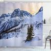 Ambesonne Mountain Shower Curtain, Landscape of Snowy Mountain at Sunset Pine Trees Tranquility in Winter Theme, Cloth Fabric Bathroom Decor Set with Hooks, 69" W x 75" L, White Green view 1