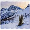 Ambesonne Mountain Shower Curtain, Landscape of Snowy Mountain at Sunset Pine Trees Tranquility in Winter Theme, Cloth Fabric Bathroom Decor Set with Hooks, 69" W x 75" L, White Green view 2