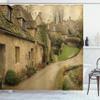 Ambesonne European Shower Curtain, British Town with Stone Houses Retro England Countryside Buildings Image Print, Cloth Fabric Bathroom Decor Set with Hooks, 69" W x 75" L, Grey Green view 1